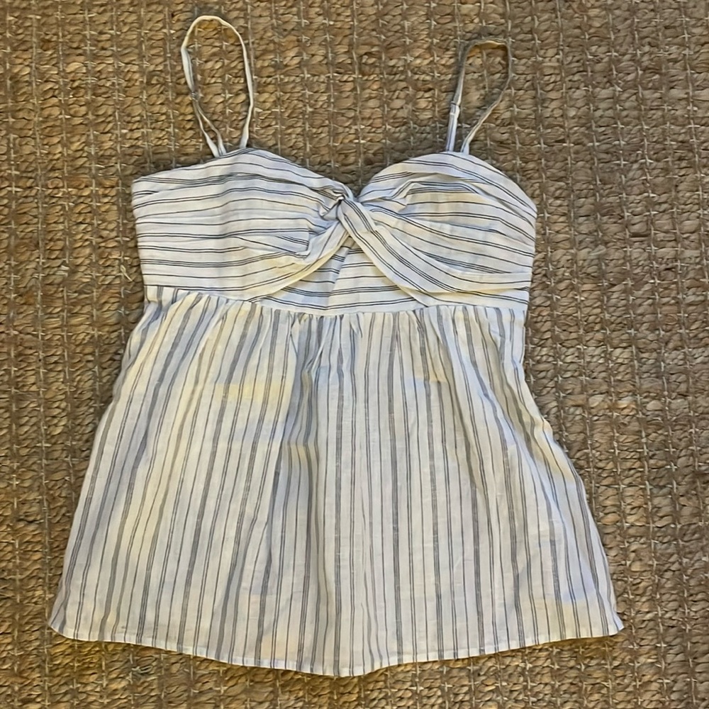 Banana Republic Linen Striped Tank Top Navy and White XS